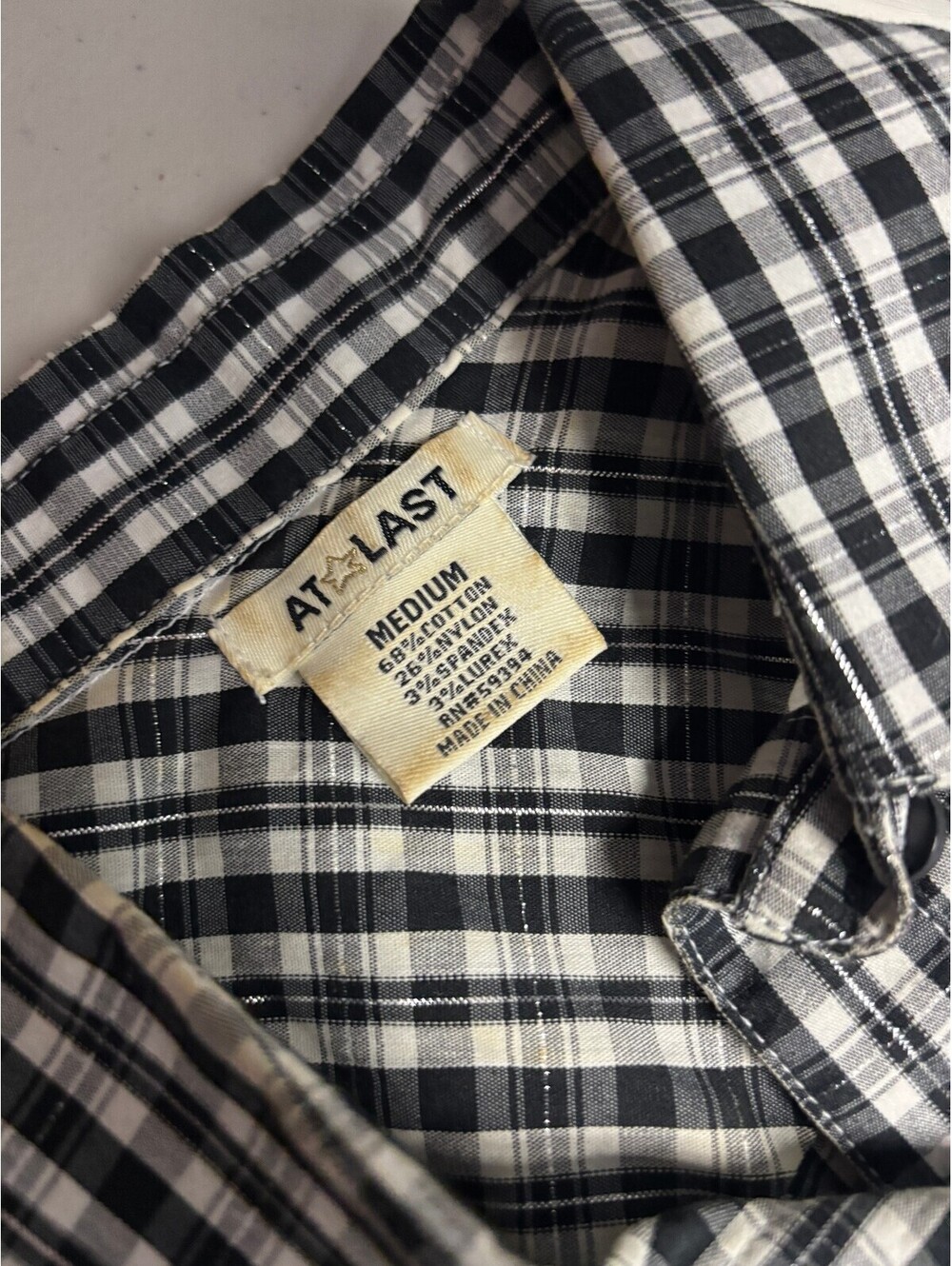 At Last Black White Plaid Fitted Button Up Puff Sleeve Shirt M Y2K Office Siren - Picture 4 of 8